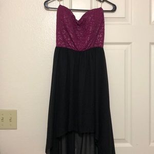 Strapless high low magenta dress
